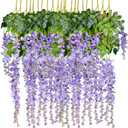 DearHouse 12 Pack 3.6 Feet Artificial Fake Wisteria Vine Ratta Hanging Garland Silk Flowers String Home Party Wedding Decor (Purple 2)