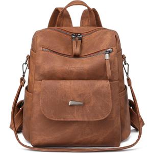 WYFJNX PU Leather Backpack Purse for Women Fashion Multipurpose Design Handbag Ladies Shoulder Bags Travel Backpack Brown, 11''