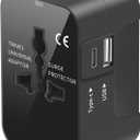 Travel Adapter, Worldwide All in One Universal Travel Adaptor AC Power Plug Adapter Wall Charger with USB-C and USB-A Charging Ports for USA EU UK AUS Black