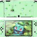 DLseego Dockable Case Design for Switch OLED, Anti-Slip Shock-Absorption Protective Soft Carrying Case and Joy Con Controller with 1 PCS Elf Ball Pendant and 2 PCS Thumb Grip Caps-Green Frog