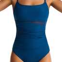 One Piece Swimsuit for Women Tummy Control Mesh Bathing Suits Sexy Push Up Swimsuits Slimming Square Neck Swimwear M