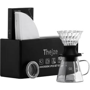 Switch pour over coffee maker, 3-in-1 Immersion &pour over coffee dripper, Stops Bitter Coffee, Includes 600ml Glass Pot & 50 Natural Paper Filters, Size 02, Ideal for Iced drink & Gift