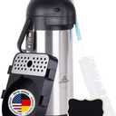 Airpot Coffee Dispenser 102 oz (3L) with Pump, Drip Tray, Cleaning Brush, and Beverage Label - Stainless Steel Insulated Carafe - 24 Hour Heat Retention - 36 Hour Cold Retention - 3 Gifts are included