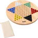 GSE Games & Sports Expert 15" Jumbo Oak Wood Chinese Checkers Board Game Set with Colorful Glass Marbles, Classic Strategy Family Board Game for Adults
