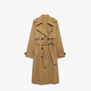 PANTETE Women's Khaki Retro Trenchcoats Lapel Long Sleeve Belt Double Breasted Fall Casual Long Coat Warm  Size S