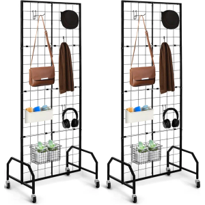 Gridwall Panel Display Stand，Freestanding Double-Sided Display Rack，Heavy-Duty Mobile Wire GridWall Display Rack，Easy disassembly，Ideal for Home, Retail, Trade Shows, Craft Display Stands (2Pcs)