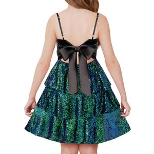 GRACE KARIN Girls Sequin Formal Dresses Kids Party Special Occasion Fancy Dress Tie Back 3 Layer Prom Graduation Outfits, 7Y