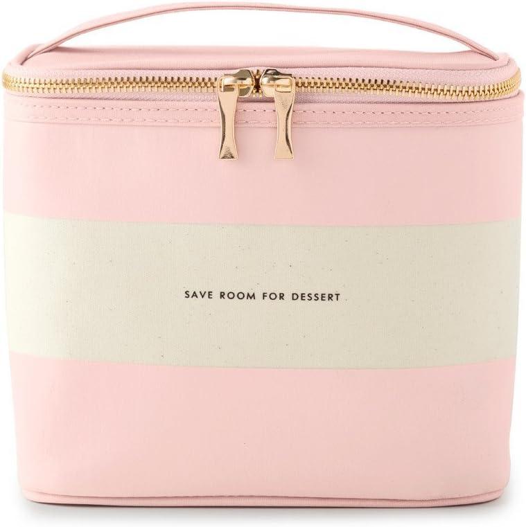 Kate Spade new york Insulated Lunch Tote, Small Lunch Cooler, Cute Lunch Bag for Women, Pink Thermal Bag with Double Zipper Close and Carrying Handle, Blush Rugby Stripe
