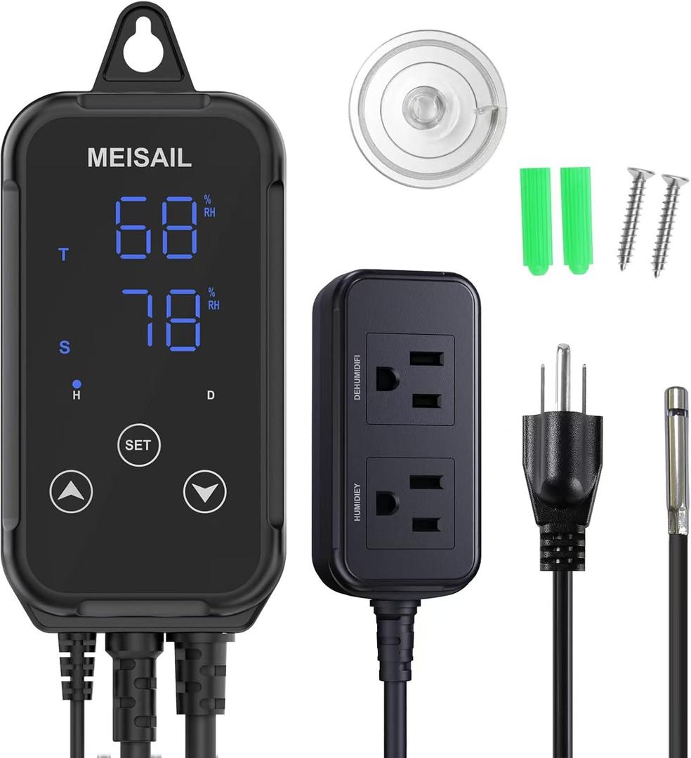 Humidity Controller Greenhouse Shiitake Mushrooms Humidifying Dehumidifier Humhumidistat Controlleridity Humidity Switch Controller for Grow Ten Thygrometer Humidistat Controller