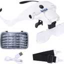 YOCTOSUN Magnifying Glasses with 4 LED Lights, Headband Magnifier with 5 Detachable Lenses 1X, 1.5X, 2X, 2.5X 3.5X -Rechargeable Hands Free Lighted Head Magnifier Glass for Crafts, Cross Stitch, Hobby