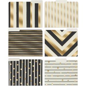 Paper Junkie Geometric File Folders with Cut Tabs for Gold Office Supplies and Office Desk Accessories (11.5 x 9.5 in Decorative File Folders, 12 Pack)