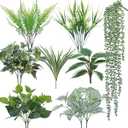 HO2NLE 16 Bundles Artificial Greenery Stems for Outdoors Faux Plants UV Resistant Fake Leaves Bushes with Hanging Plants for Outside Porch Window Box Home Garden Decor (13.8")