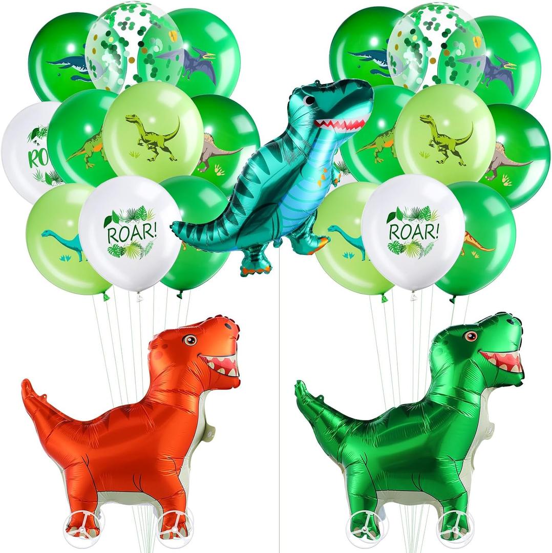 Zomiboo 45 Pcs Dinosaur Balloons Set Included 12 Inch Dinosaurs Latex Balloons Colorful Confetti Dinosaur Shape Foil Balloons for Boys Girls Birthday Party Baby Shower Decorations Supplies
