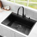 33x22 Inch Black Kitchen Sink Drop in - 33 Inch Gunmetal Handmade Topmount Workstation Sink 9 Inch Deep 16 Gauge Stainless Steel Single Bowl Sink with Accessories for Kitchen Laundry Utility, 33''X22''X9'' Workstation