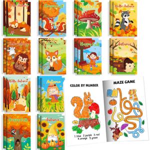 BenLouis 24 Pack Fall Mini Activity Books for Kids ages 4-8-16 Autumn Party Favors Bulk Different Brain Game for Classroom Travel Craft Activities Thanksgiving Birthday Goodie Bag Gift Stuffer