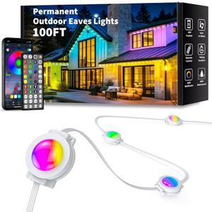 100FT Permanent Outdoor Lights Waterproof, Smart RGB Eaves Lights with App/Remote Control, DIY Scene Modes, LED Outdoor Lighting for Christmas Holidays Daily Party House Roof Lighting