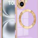 Magnetic for iPhone 16 Case Compatible with Magsafe, Scartchproof Plated Soft TPU with Full-Covered Lens Support Magnetic Wireless Charging Phone Case for iPhone 16 Purple