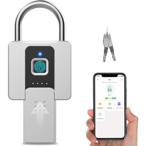 Eseesmart Fingerprint Lock, Waterproof Padlock with Key and Mobile APP, Suitable for Gates, Fences, Gym, Cabinets, Office, Silver