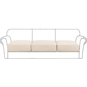 Flamingo P Large Couch Cushion Covers 3 Piece Set Sofa Seat Slipcovers for Deep Oversized Cushions with Elastic Bottom Furniture Protector for Pets & Kids, 3 Seat XL Cushion Cover, Biscotti Beige