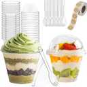 Clear Dessert Cups with Lids and Spoons, 100 Pack 7oz Mini Parfait Cups for Party Desserts, Appetizers, Holidays