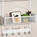 Over The Door Hooks Organizer, Over The Door Towel Rack with Mesh Basket, 10 Coat Hooks and 2 Wreath Hangers, Bathroom Door Organizer Back of Door Hanger for Bedroom, Kitchen(White)