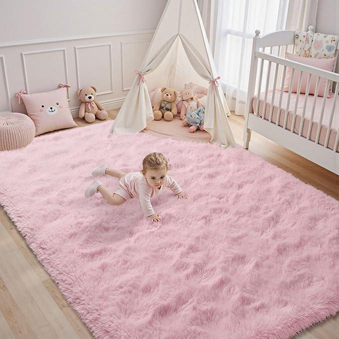 9x12ft Pink Fuzzy Rug for Living Room Soft Fluffy Bedroom Area Rugs NonSlip Shaggy Carpet for Nursery Kids PlayRoom Dorm Office Indoor Modern Plush Carpet Girls