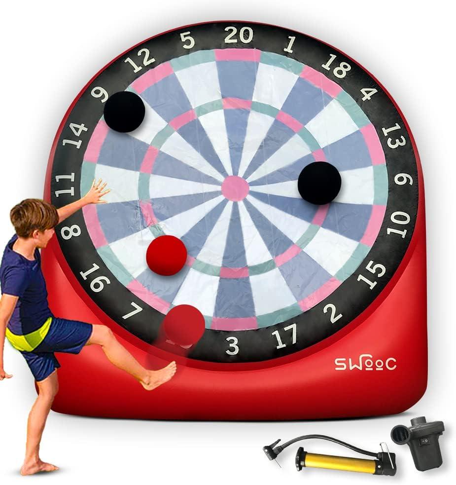 SWOOC Games - Premium Inflatable Giant Kick Darts (15+ Ways to Play) - Jumbo Soccer Dartboard w/Air Pump - Big Carnival Games - Giant Outdoor Games - Oversized Dart Board Yard & Lawn Game Kids & Adult