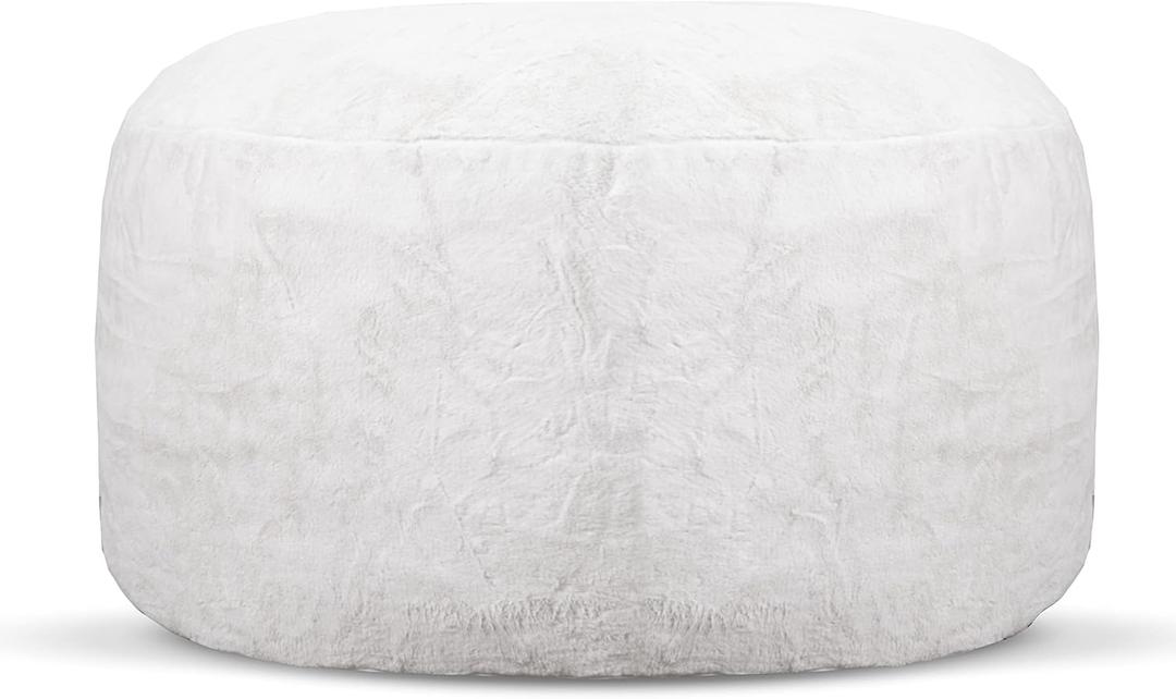 Gouchee Home Simcoe Soft Faux Rabbit Fur Foam Furniture Large Bean Bag Chair Lounger, Stuffed Premium Foam Filled Chair 4-Feet, for Living Room, Dorm and Play Room, White