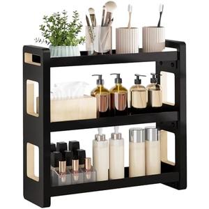 UJQSUN Bathroom Counter Organizer,Bathroom Counter Shelf,Bathroom Organizers,Under Sink Organizer,Cologne Organizer For Men,Cologne Cabinet,Spice Rack Organizer for Cabinet,Gifts(Black 3 Tier)
