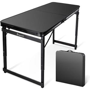 Folding Camping Table 4Ft X 2Ft, Aluminum Portable Adjustable Fold Table
3-Position Adjustable Height, Lightweight Carry Handle, Medium Collapsible Camp Table for Picnic, Beach and Outdoor Cooking