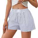 SHBECYDE Casual Striped Summer Shorts for Women Button Elastic Waist Loose Boxers Bottom with Pockets Comfy Pajama Shorts Size Medium