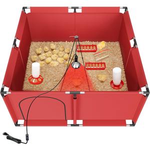 Brooder Box for Chicks, All-in-One Chick Starter Kit, Stainless Steel Frame Baby Chicken Brooder Playpen with 250W Heat Lamp, Perch, Feeder & Waterer Set, Up to 30 Chicks, Square Style