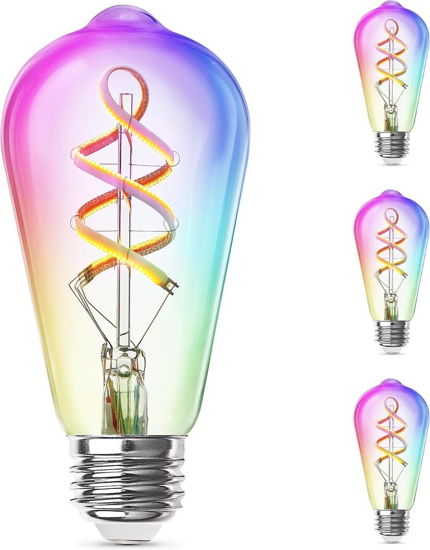 Feit Electric Smart ST21 Light Bulb, 60W Eq, Dimmable, Spiral Filament Edison Style. WiFi Enabled, Works with Alexa/Google Home, Millions of Colors, 15,000-Hr. Lifetime, ST2160RGBWFILAG/RP/3, 3 Pack