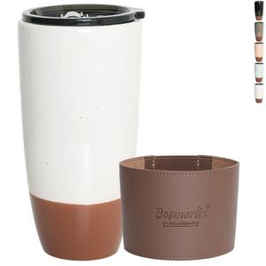 Bosmarlin Ceramic Travel Coffee Cup with Lid, 21 oz, Portable Coffee Mug for Car Cup Holder, Microwave and Dishwasher Safe, Reactive Glaze (White)