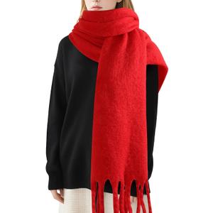 Premillow Women's Mohair Winter Scarf Pure Color, Warm Winter Scarf for Women and Men, Soft Luxurious Cashmere Feel Scarfs (Red)