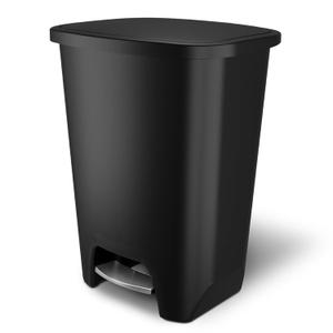 Glad Premium 20 Gallon Trash Can - Plastic Kitchen Waste Bin with Odor Protection of Lid, Stainless Steel Step On Foot Pedal and Garbage Bag Rings, Black