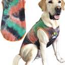 Summer Tie Dye Dog Clothes Cool Breathable Cotton T-Shirt Medium Large Dog Boys Girls Shirt(Green/Orange, Large)