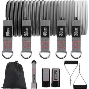 Resistance Bands with Handles, Single Resistance Bands, Exercise Bands with Handles, for Resistance Training, Physical Therapy, Home Workouts, Fitness, Pilates (Black gray -200lbs)