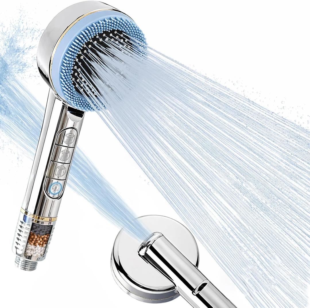 High Pressure Shower Head with Handheld with 4 Detachable Spray Modes and ON/OFF Pause Switch Detachable Filtered Showerhead ABS Rust-Resistant Material Chrome Polish, 1.9GPM
