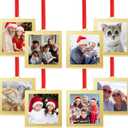 UNIQOOO 8 Pcs Christmas Acrylic Gold Photo Frame Ornaments for Display Picture, 2.5 x 2.5 inch Festive Hanging Decoration, Double-Sided Picture Frames for Holiday Season, Home, Party, Xmas Tree Decor