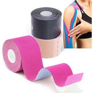 Waterproof, Breathable Kinesiology Tape, 16ft Uncut Strips (3 Rolls), Kinetic Tape, Sports Tape for Knee Pain & Elbow, Elastic Athletic Tape for Sports & Weightlifting, Muscle Strain Relief - Black + Beige + Pink (3 Rolls Kinesiology Tape)