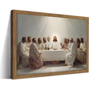 Framed The Last Supper Christian Wall Art, Jesus and His Disciples Canvas Prints Decor, Gifts for Christians, Religion Biblical Scene Painting Wall Decor for Prayer Room Decorations 12x16in