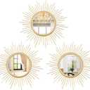 Cityelf 3 Set Gold Sunburst Mirrors for Wall Decorative Metal Mirrors Small Mirror Sets Decor Hanging Mirror Wall Sculpture for Bedroom Living Room Entryway (12 inch)