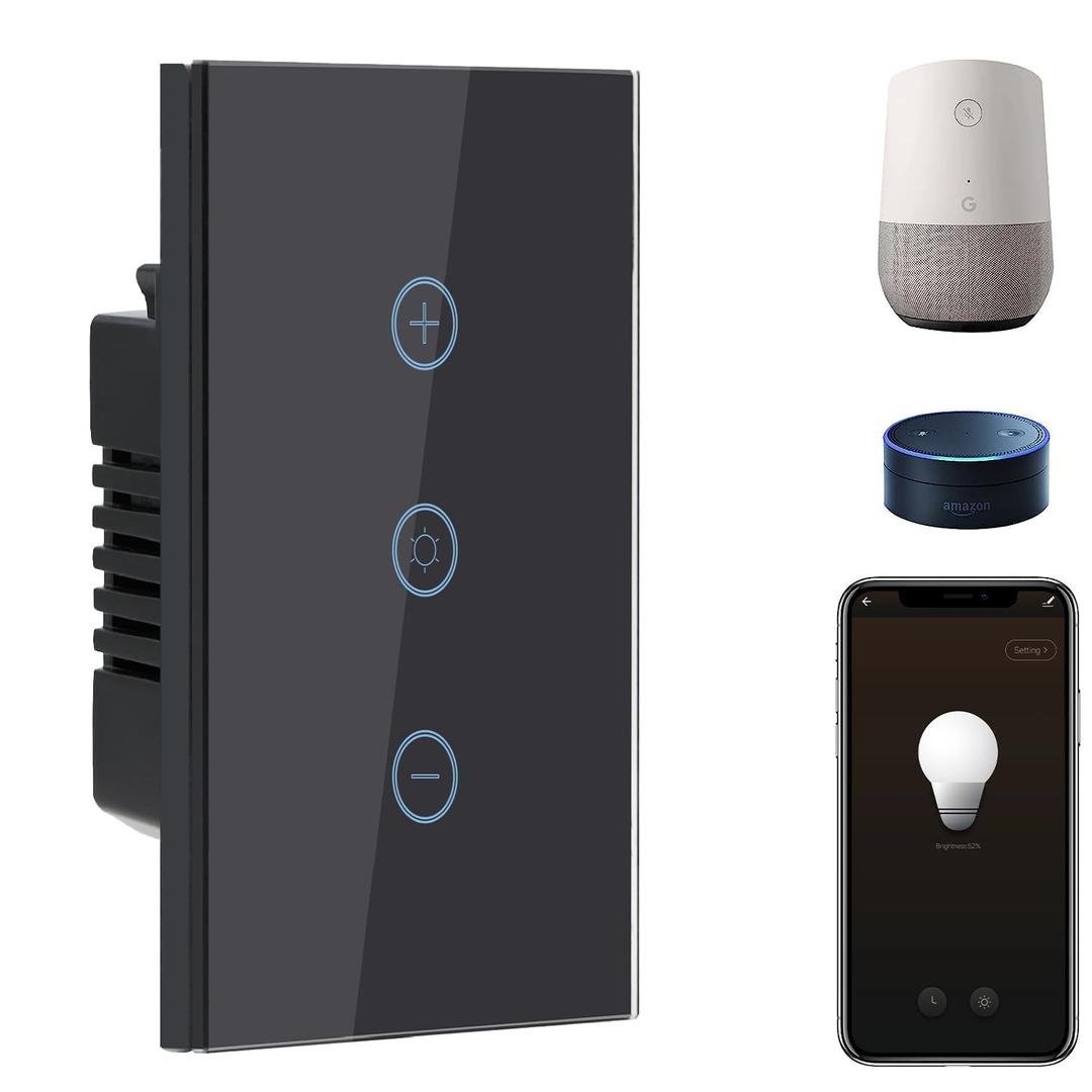BSEED Smart Dimmer Switch, 2.4GHz WiFi Dimmer Light Switch Works with Alexa and Google Home, Neutral Wire Required Light Switch Dimmer, Single Pole Touch Dimmer Switch for Lamp, Remote Control, Black