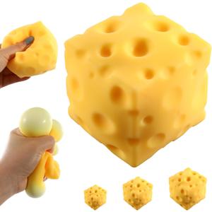 Big Cheese Squishy (10cm), Jumbo Squishy Cheese Block Stress Relief Fidget Toy,Large Size Viral Squeeze Toys for Holiday & Birthday Gifts (4 Inch)