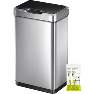EKO Mirage-T 50 Liter / 13.2 Gallon Touchless Rectangular Motion Sensor Garbage Can, Brushed Stainless Steel Finish