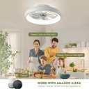 LUDOMIDE 20" Modern White Flush Mount Ceiling Fan with Lights, 6 Wind Speeds, LED, Voice Control, Bedroom, Living Room, Kitchen
