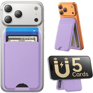 for MagSafe Wallet with Stand, 5 Card Holder, Slim Leather Magnetic Wallet for iPhone 17/16/15/14/13/12 Pro Max Plus Air Series, 3 Card Slots & 1 Cash Slot,Purple