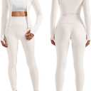 RXRXCOCO Ribbed Workout Sets for Women 2 Piece Zip Up Cropped Workout Jackets Seamless Leggings Matching Yoga Oufits, Medium