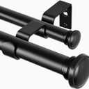 TONIAL 1 Inch Double Curtain Rods 36 to 72 Inches (3 to 6ft), Heavy Duty Decorative Drapery Rod for Windows 24 to 68 Inches (2 to 5.7ft) with Small Cap Finial, Black